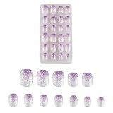 24 Pcs Gradient Purple Kids Press on Nails Pre-glue Children False Nails Short Oval Full Cover Artif