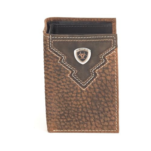ARIAT Trifold Overlay Shield Wallet, Brown Rowdy