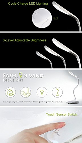 Leadleds Reading Light for Desktop&Table Lamp-14 LED-Rechargeable, Touch-Sensitive Control, Dimmable 3 Levels Brightness Adjustable, Goose-Neck, Good for Living Room, Bedroom, Office