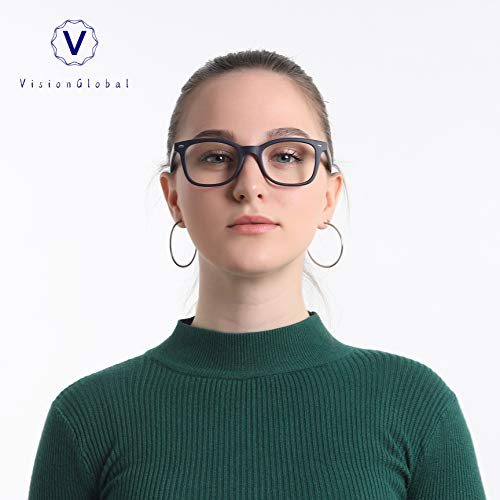 Image of VisionGlobal Blue Light Blocking Glasses for Computer Reading or Gaming, UV 400 Anti Glare Lenses Help Reduce Eye Strain and Fatigue, Men and Women Frame, x1.25 No Magnification