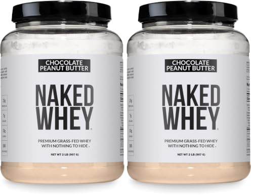 Image of NAKED Whey Chocolate Peanut Butter Protein Powder, Grass Fed Whey, No GMO, No Soy, and Gluten Free. Nothing Artificial, Aid Growth and Recovery - 21 Servings (Pack of 2)