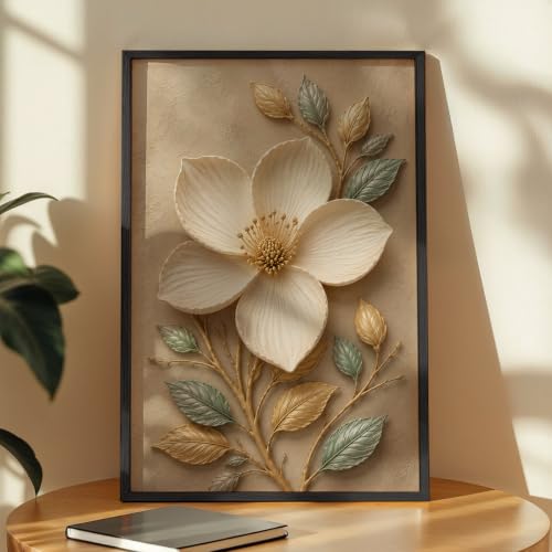 Image of NoWorries Floral Botanical Wall Painting with Frame | Premium Textured Flower & Leaf Artwork, Pastel Nature Wall Decor Framed for Living Room Bedroom Office and Home Decoration (Art-14,13x19inch)