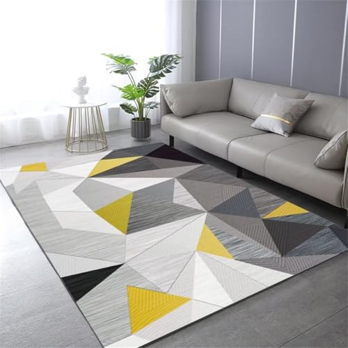 Tapis chambre bébé 100x160 lavable géométrique gris jaune - 2
