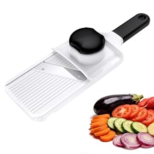 Ibergrif M526 Mandolinenschneider Handgerät, Gemüsehobel mit 1–4 mm einstellbarer Schnittstärke, Edelstahlklingen, Restehalter, Sicherheitsverriegelung, für Obst und Gemüse, kompakt & zeitsparend