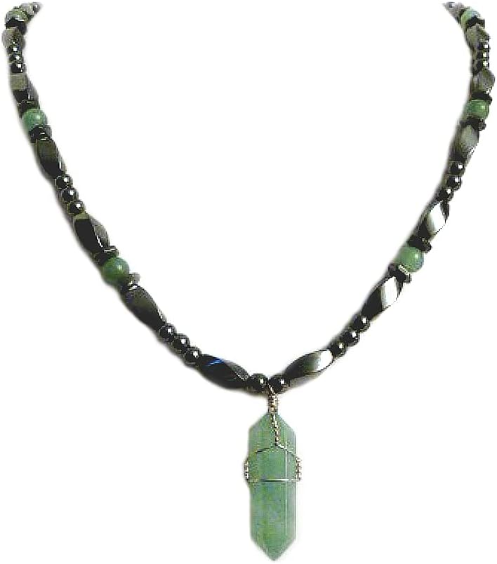 Aventurine Wire Wrap Crystal Point Pendant Magnetite Magnetic Necklace