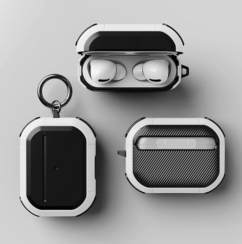 Image of Hybrid Armor Case Cover for Apple Airpods Pro 3 (2025), Rugged, Shockproof, with Heavy Duty Carabiner (Armor White)