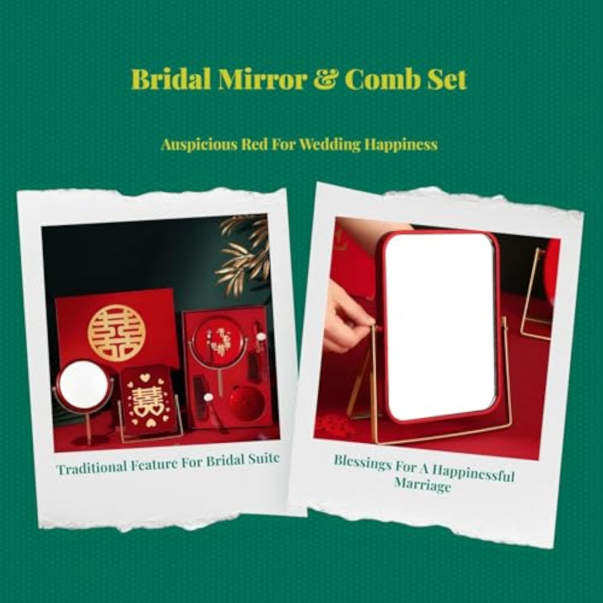 Red Bridal Mirror & Comb Set for Wedding Makeup