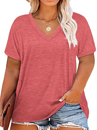 Image of DOLNINE Plus-Size Tops for Women Casual Short Sleeve Color Block T-Shirts | Basic Going Out Tees, Summer Trendy Loose Fit Tunics