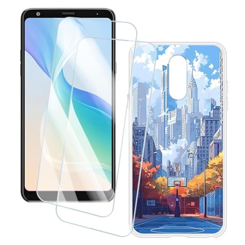 OAGELIM 2 Pack Screen Protector + Case Compatible with LG Stylo 5X (6.2 inch) Case Artistic Cover and Tempered Glass Film Anti-Scratch (City)
