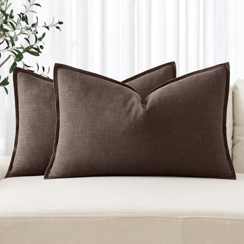 Image of MIULEE Decorative Linen Lumbar Pillow Covers 12x20 Inch Reddish Brown Boho Farmhouse Neutral Couch Throw Pillows for Bed Pack of 2 Accent Modern Pillowcase Sofa Livingroom Home Decor