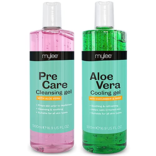 MYLEE Pre & After Care Kit mit Aloe Vera Gel (2x500ml) Beruhigendes Kühlgel Pre After Waxing Set, Hautreiniger für alle Hauttypen