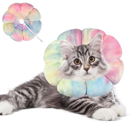 Image of Dog Cat Surgical Recovery Cone Dog Protective Collar, Pet Recovery E-Collar Soft Neck Cone to Stop Licking Wound for Cats & Kittens Small Dog After Surgery (Pinkblue, S)