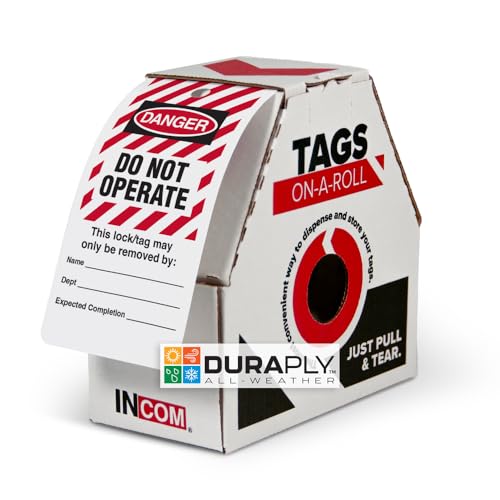 INCOM Manufacturing Lockout Tags-on-a-Roll, 6.25 Inch X 3 Inch X 10 Mil, Danger Do Not Operate, All-Weather...