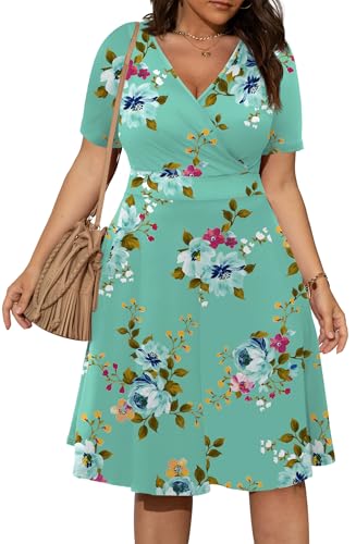 Image of POSESHE Womens Plus Size Dresses Sleeveless Wrap V-Neck Sundress Casual Summer Wedding Guest Cocktail Dress with Pockets