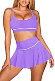 Pink Queen Sexy High Waisted Bikini Set for Women Swimwear 2 Piece Swimsuit Scoop Neck Bikini Top with Swim Skirt Athletic Bathing Suit Light Purple M