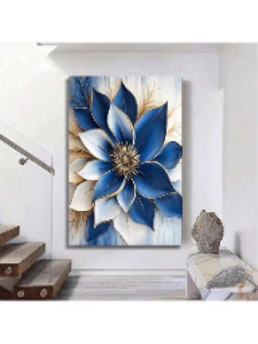 Toile fleur abstraite bleue et or de qualité premium 40x60 - 3