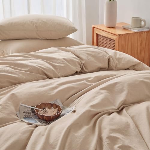 FACE TWO FACE Bedding Duvet Cover Set100% Washed Cotton Duvet Cover Linen Like Textured Breathable Durable Soft Comfy (Full, Tannish Linen Grey) by FACE TWO FACE - Used condition - Image 4