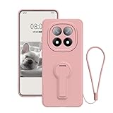 Anlalish Compatible with Redmi Note 14 Pro 5G Case, Silicone Shockproof Cover with Wrist Strap Lanyard, Full Camera Lens Protection Phone Case for Xiaomi Redmi Note 14 Pro 5G with Stand (Pink)