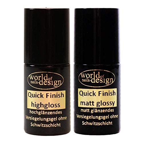 World of Nails-Design LED / UV Quick Finish hochglanz und matt, hochglänzendes und mattes Versiegelungsgel ohne Schwitzschicht in der Pinselflasche 2 x 6ml Cover