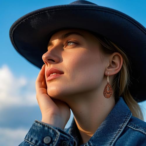 Vintage Boho Wooden Earrings for Women Handmade African Teardrop Wood Dangle Earrings Lightweight Hollow Bohemian Jewelry2