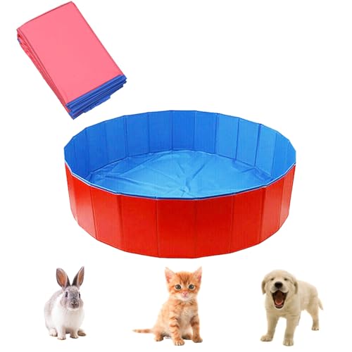 Faltbarer Hundepool für Kleine Hunde, Dogpool Planschbecken Dusche, Faltbarer Pool für Hunde, 50x8cm Hundebadewanne Katzen, Swimmingpool Planschbecken für Kinder, 50 x 8 cm, Rot, rutschfest Langlebig