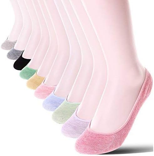 Ryi ASJO Womens 10 Pack Thin Casual No Show Socks Non Slip Flat Boat Line Low Cut