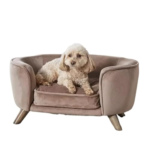 【Russel】ペットベッド ペットソファ ペット用チェア 脚付き 犬 猫 超小型犬 小型犬 クッション付き ポケット付き インテリア ベルベット生地 おしゃれ かわいい ピンク ブルー ワインレッド ベージュブラウン (ベージュブラウン)