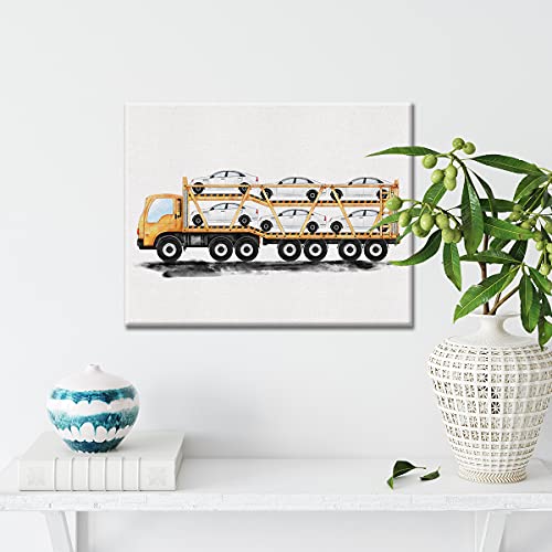 Transportation Canvas Wall Art Watercolor Vehicles Car Carrier Canvas Painting Prints For Home Boys Bedroom Nursery Wall Decor Framed Car Artwork Gifts(12X15 Inch) #TOP3