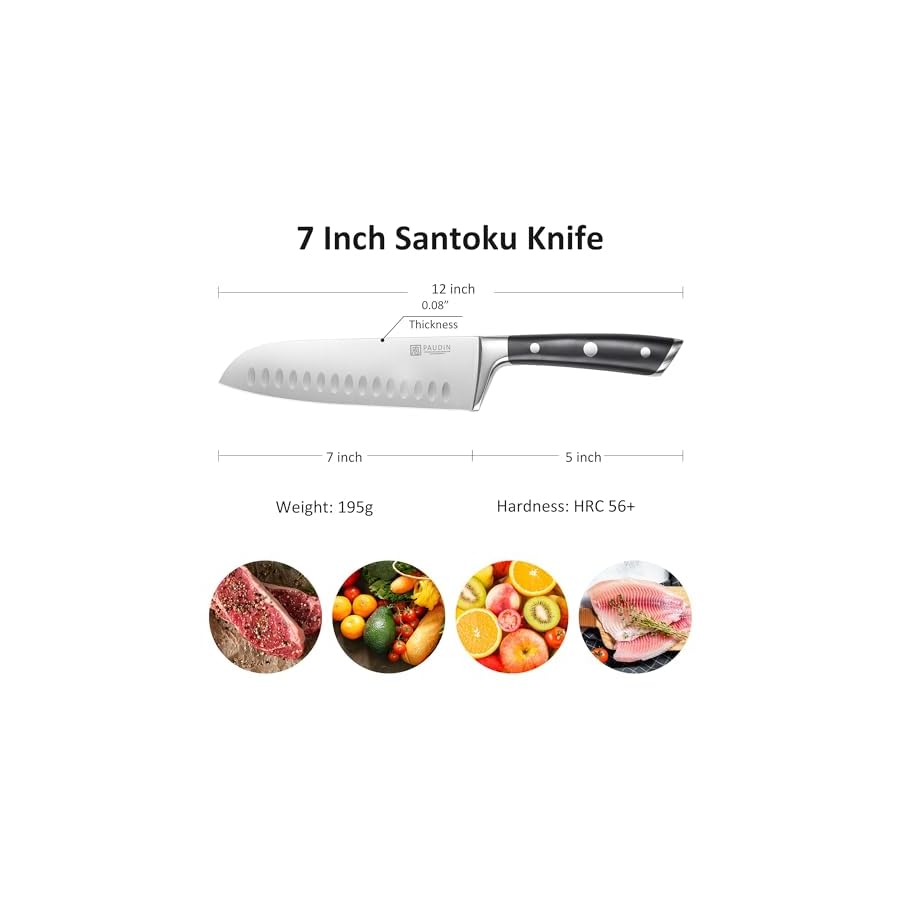 PAUDIN-Santoku-Knife-Switzer-Kitchen-Knife-7-Inch-Ultra-Sharp-Knife-Forged-High-Carbon-German-Stainless-Steel-Professional-Chefs-Knife-with-Ergonomic-Handle-Gifts-for-Holiday PAUDIN Santoku Knife, Switzer Kitchen Knife 7 Inch, Ultra Sharp Knife- Forged High Carbon German Stainless Steel, Professional Chefs Knife with Ergonomic Handle, Gifts for Holiday