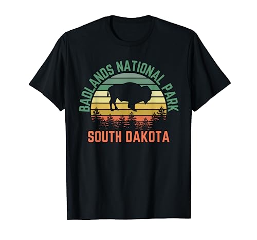 Badlands National Park South Dakota Buffalo Retro Sunset T-Shirt