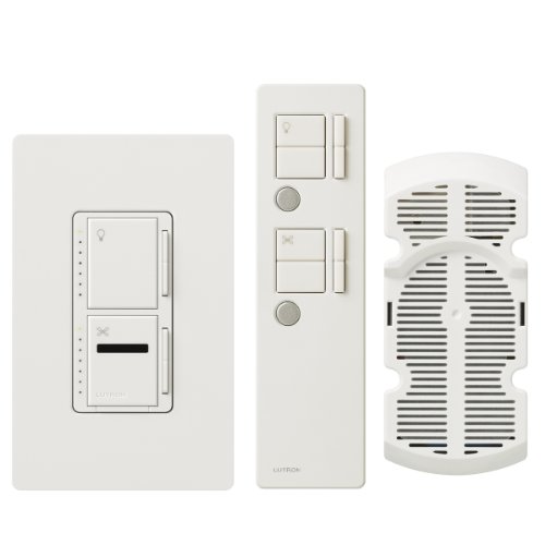Lutron Maestro IR Fan Control and Light Dimmer for Incandescent and Halogen Bulbs, with IR Remote Control and Wallplate, Single-Pole or Multi-Location, MIR-LFQMT-WH, White