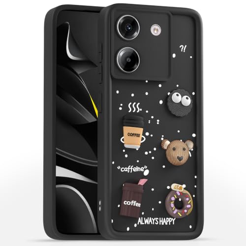 Image of Pikkme Back Cover for Poco M7 Pro 5G | 3D Bear Silicone Cute & Fun Coffee Cartoon | Full Body Protection Bumper Case (Black)