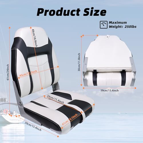 Vancus High Back Boat Seat with Thickened Sponge Padding and Hinge, Fold-Down Boat Captain Chairs, Marine Bass Jon Boat Seats 2 Pack (Gray/Black) by VANCUS - Image 5
