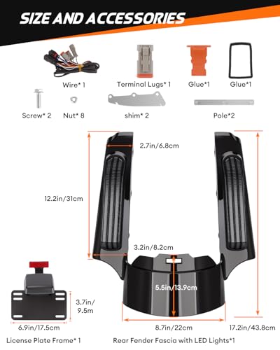 Hutigertech 2014-2023 Rear Fender Fascia w/LED For Stop/Tail/Turn Signal Lights Fits For Harley Touring Road King Road Glide Street Glide Electra Glide Ultra Limited (Black Lens)