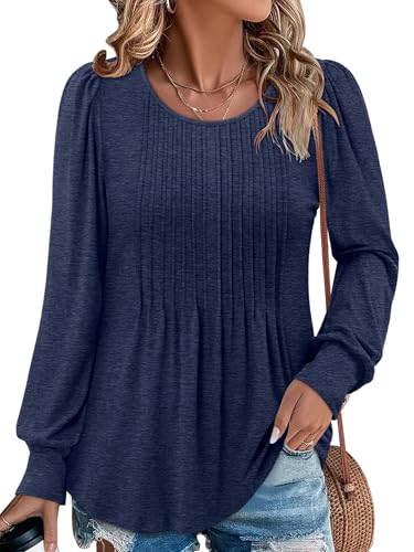 BETTE BOUTIK Long Sleeve Shirts for Women Fall Tops Dressy Blouses Crewneck Tunic Tops for Leggings S-3XL
