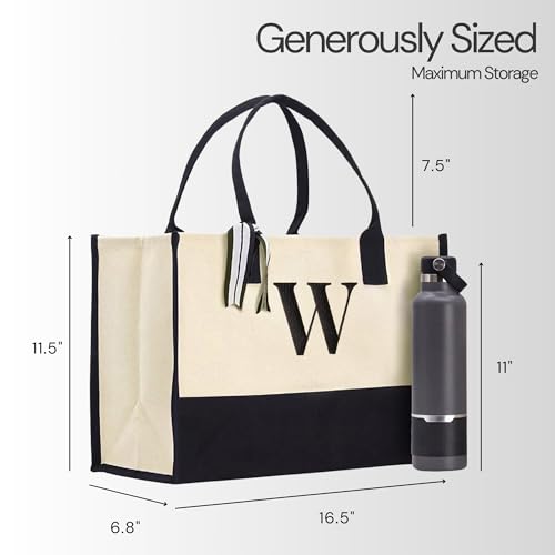 Image of Salt Earth Canvas Tote Bag for Women, Personalized Initial Monogram Tote, Beach Grocery Utility Tote for Travel & Work