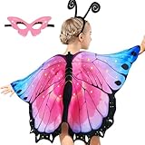 iROLEWIN Toddler Kids-Butterfly-Wings-Costume for Girls-Dress-up Mask Headband, Butterfly Dress Up Wings Halloween Party Favors (Pink)