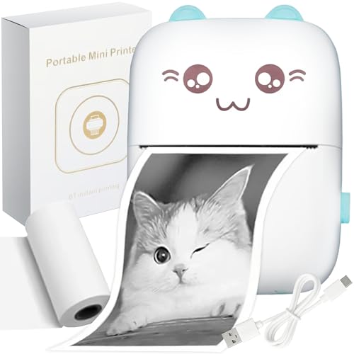 KRUMAD Kabelloser Mini Drucker - Mini Printer mit Bluetooth für Kinder - 200 DPI - Tragbarer Fotodrucker für Smartphone - Kabelloser Thermodrucker - Teenager Mädchen Geschenke