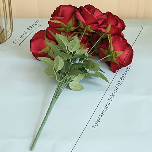 Rosas artificiales LVTFCO con 10 cabezas ramo de novia rosa claro para arreglos de boda 3