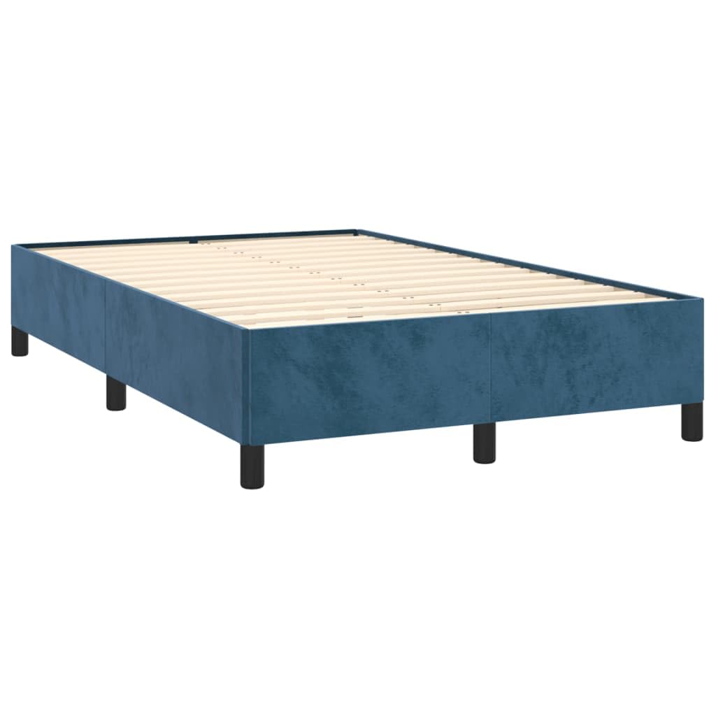 Velvet Bed Frame, 120x190 cm Dark Blue Single Platform Bed | Built with a solid pine wood frame and plywood slats, suitable for guest rooms and youth bedrooms.