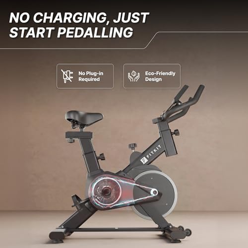 Image of Fitkit by Cult FK8001 Spin Bike with 8Kg Flywheel, LCD display, Adjustable Brake Pad Resistance with Belt Drive System for Fitness at Home Workouts | Max Weight : 130 kg (Black)