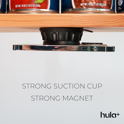 Image of hula+ MagSafe Phone Holder Portable Mount, Reusable Stand for Shower, Mirror, Kitchen, Window, & Bathroom Compatible with MagSafe Adjustable Rotation for Content, TikTok, Movies & Music