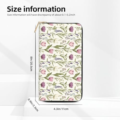 Leather Thin Slim Wallets for Women & Men - Purple Flowers (A) Print Card Wallet Holder with Zipper2