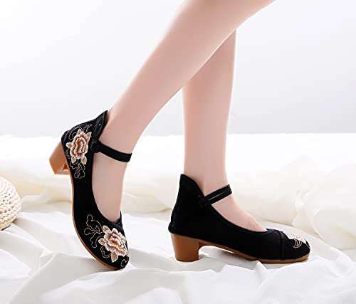 JOEupin Women Chinese Embroidered Flower Flat Bridal Mary Jane Ballet Shoes2