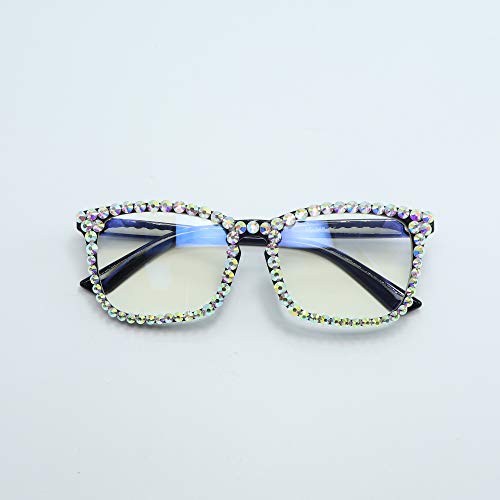 Image of Square Rhinestone Reading Glasses For Women Blue Light Blocking Computer Readers Glasses