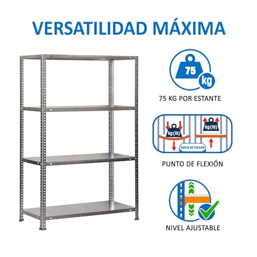 SimonRack Schwerlastregal, Lagerregal, 150x80x40 Metallregal, Kellerregal, Biegestelle 75 kg, 4 Fachböden, Galvanisiert - Advantage