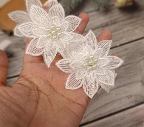 Baby Girls Lace Headband Handmade Flower Hair Band Infants Head Wrap Soft Elastic Pearl Floral Hairband for Newborn Toddler Kids Hair Accessories (White E, Adjustable)4