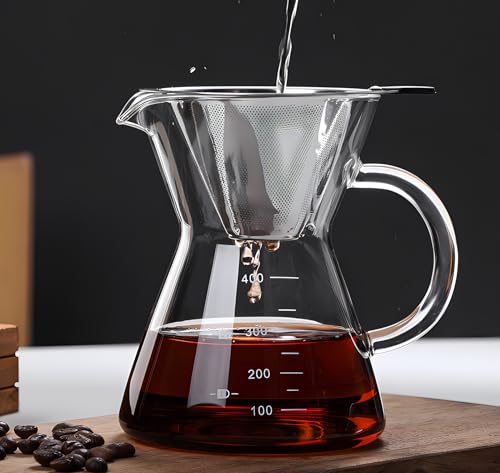 COFISUKI Pour Over Coffee Maker with Reusable Stainless Steel Drip Filter, Glass Drip Coffee Maker Set, Lead-Free Borosilicate Glass Coffee Carafe for 1-2Cup, Clear (400ml/13.5oz) by COFISUKI - Used condition - Image 4