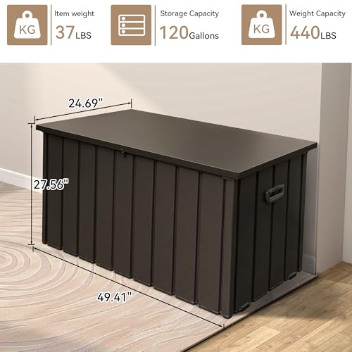 Waterproof-Outdoor-Storage-Box-Metal-120-Gallon-Deck-Box-Large-Outside-Storage-Bench-Lockable-Indoor-Storage-Bin-Container-for-Patio-Cushions-Gardening-Tools-Backyard-Porch-Brown Waterproof Outdoor Storage Box Metal 120 Gallon Deck Box Large Outside Storage Bench Lockable Indoor Storage Bin Container for Patio Cushions Gardening Tools Backyard Porch Brown