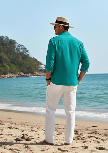 Image of Combo of Men's Casual Cotton Blend Shirt || Long Sleeve Button Down with Spread Collar | Lightweight Breathable Fabric | Stylish Solid Shirt for Beach, Office & Everyday Wear Pack of 2